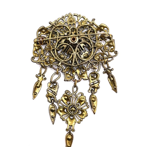 Vintage Czech? Filigree Multi Color Crystal Pin Brooch - Picture 6 of 14